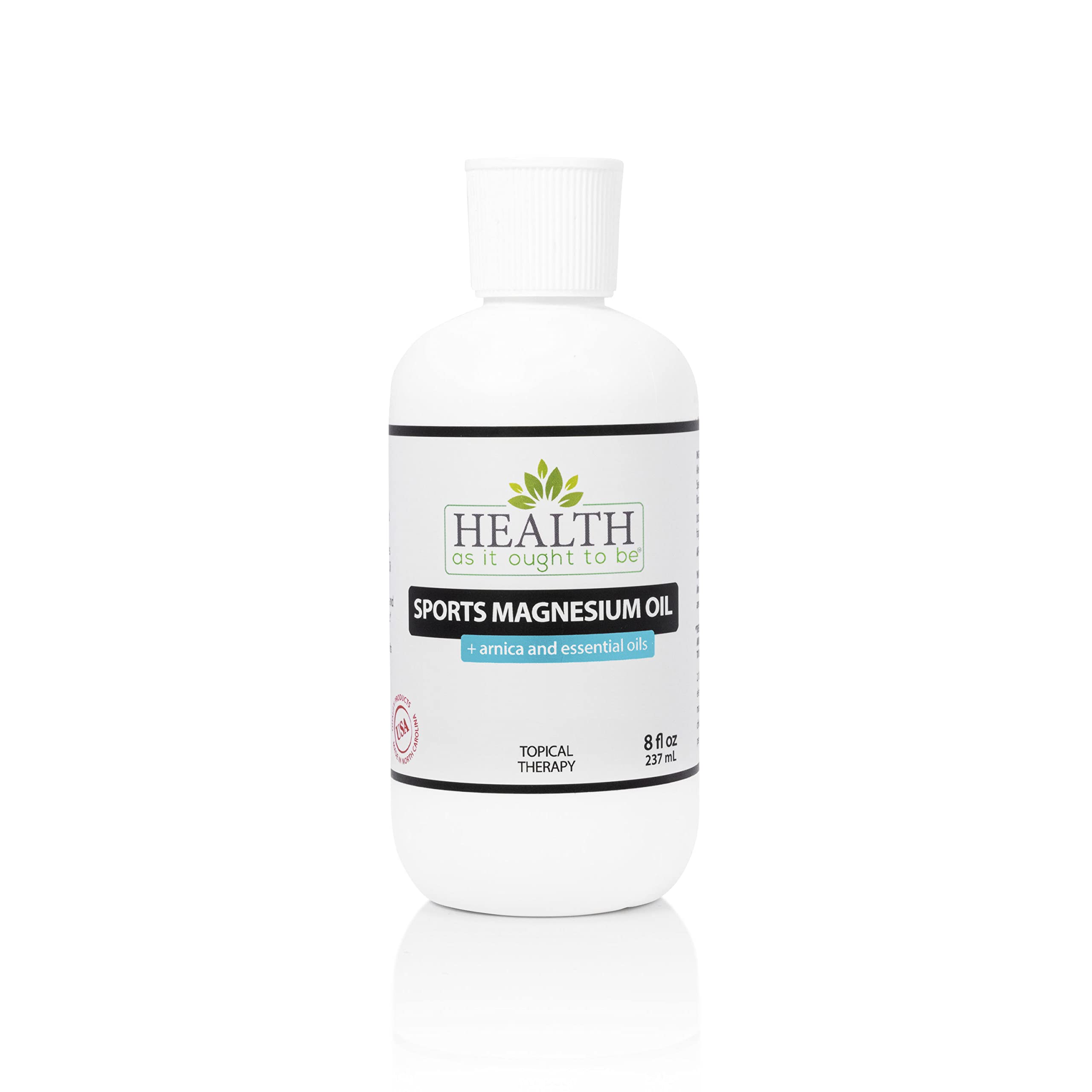 Health As It Ought To Be Sports Magnesium Oil bottle pour for post-workout relief