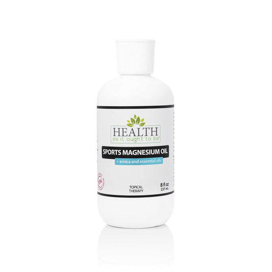 Health As It Ought To Be Sports Magnesium Oil bottle pour for post-workout relief