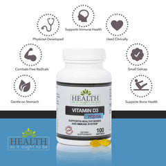 Pouring Health As It Ought To Be Vitamin D3 7500 IU bottle showing simple dosing