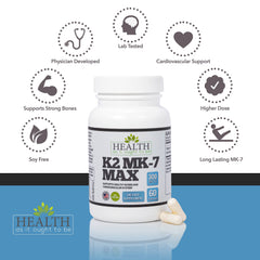 Health As It Ought To Be Vitamin K2 MK-7 Max capsules close-up, soy-free formula