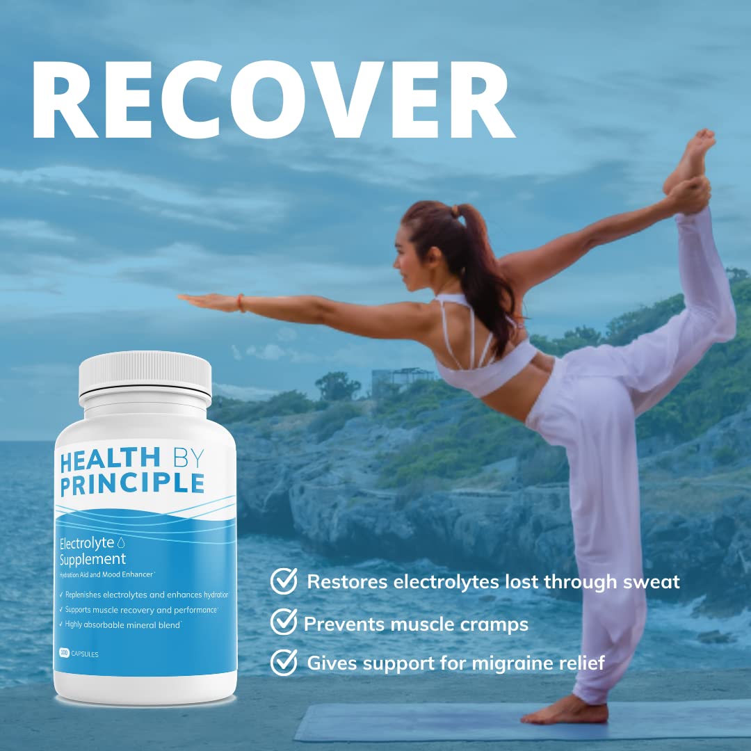 Health by Principle electrolyte capsules ingredients-panel showing no sugar or iodine.