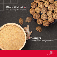 Health Concerns Aloe 22 ingredients highlighting black walnut and aloe