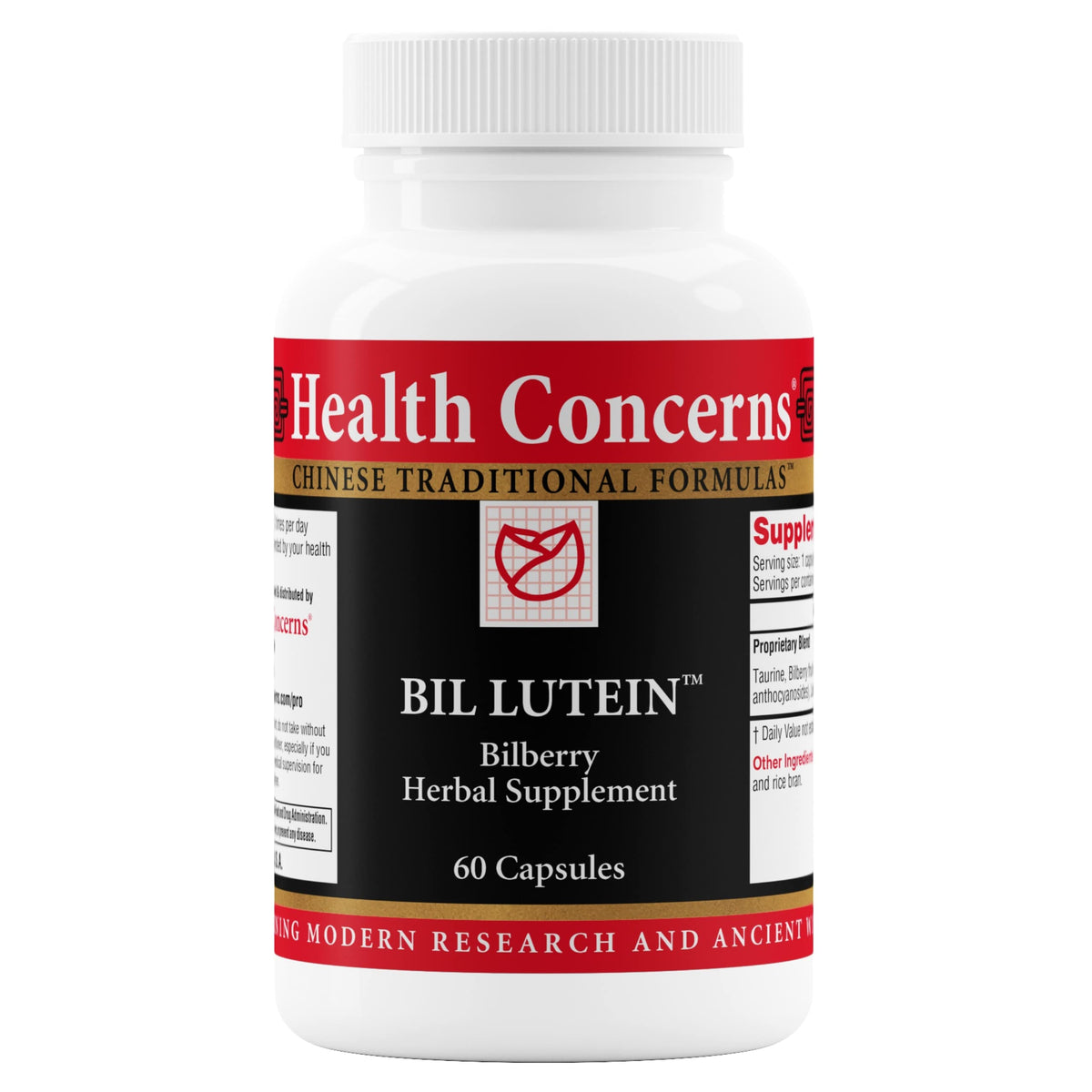 Health Concerns Bil Lutein bottle emphasizing eye-function and sharper vision