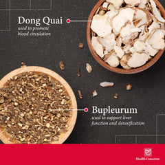 Close-up of Health Concerns Bupleurum Entangled Qi Formula herbs featuring bupleurum and dong quai for holistic support