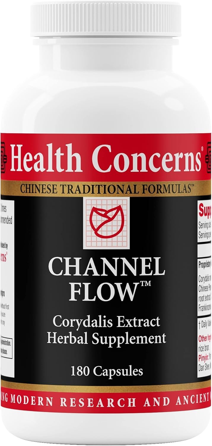 Health Concerns Channel Flow bottle on table promoting natural muscle relaxation