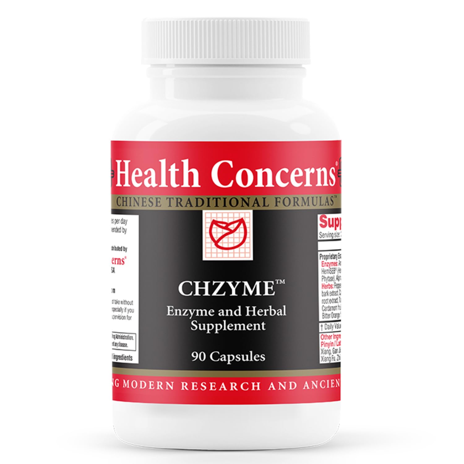 Health Concerns Chzyme bottle front view showing digestive comfort in daily routine.