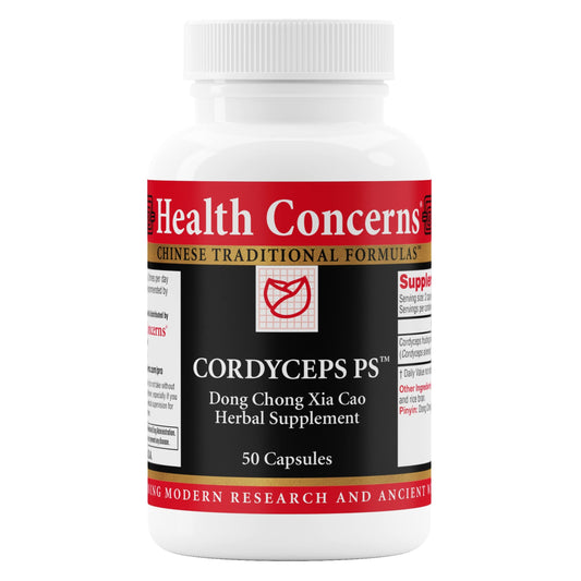 Health Concerns Cordyceps PS bottle front promotes lung support and daily energy.