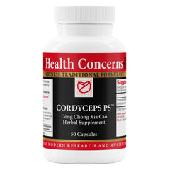 Health Concerns Cordyceps PS bottle front promotes lung support and daily energy.