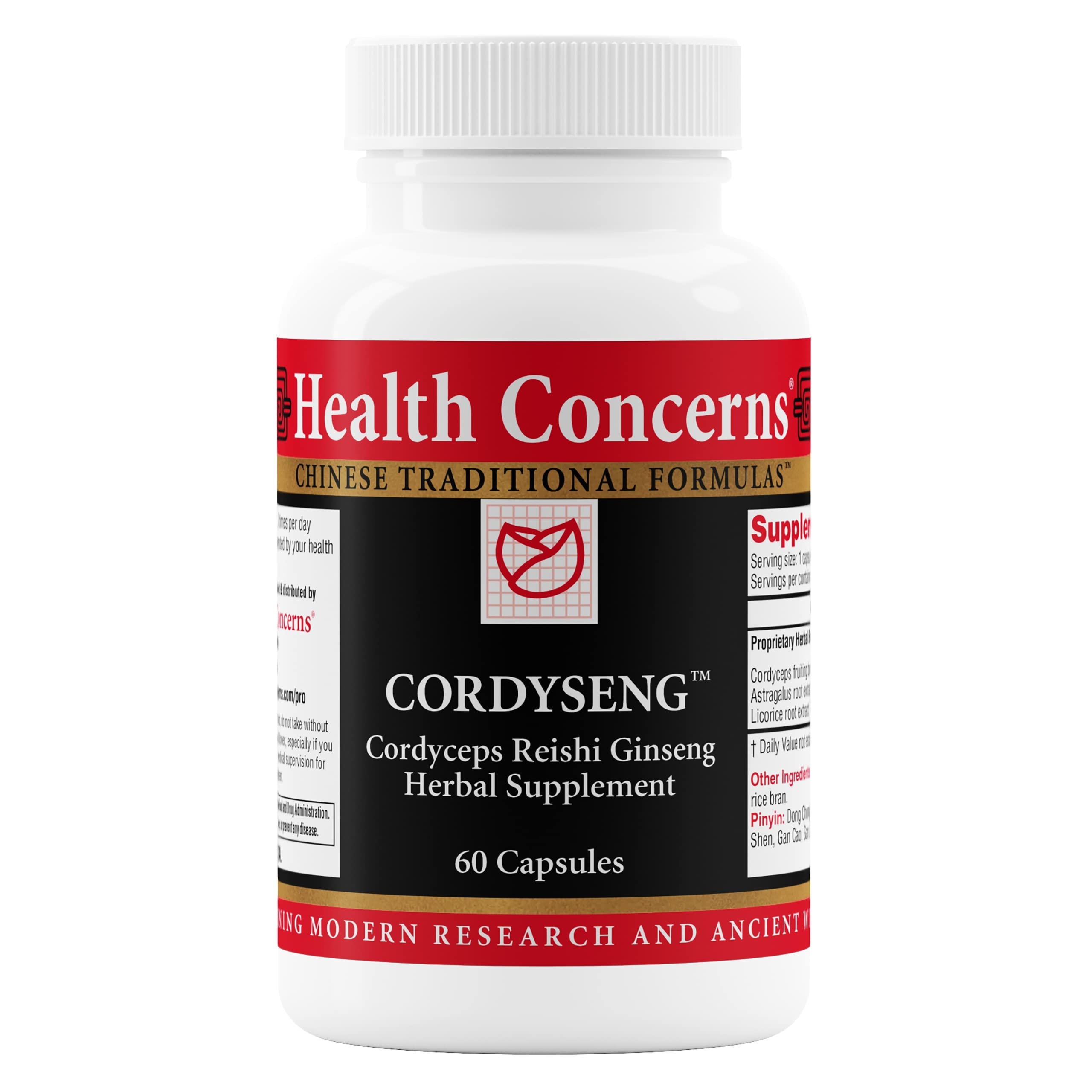 Health Concerns CordySeng bottle front with 60 capsules for daily immune support