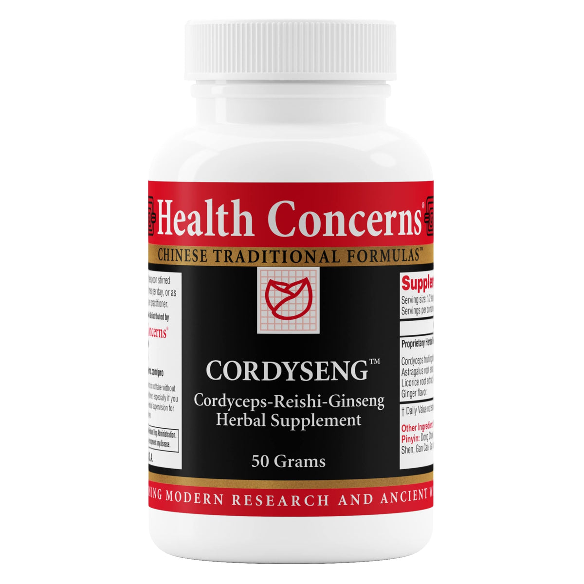 Health Concerns CordySeng powder tin shown for daily immune support