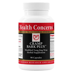 Health Concerns Cramp Bark Plus bottle on a clean surface for daily menstrual comfort