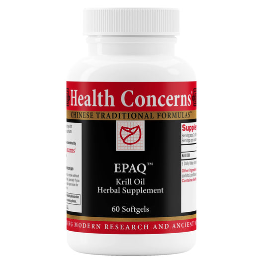 Health Concerns EPAQ bottle front for daily brain and heart support.