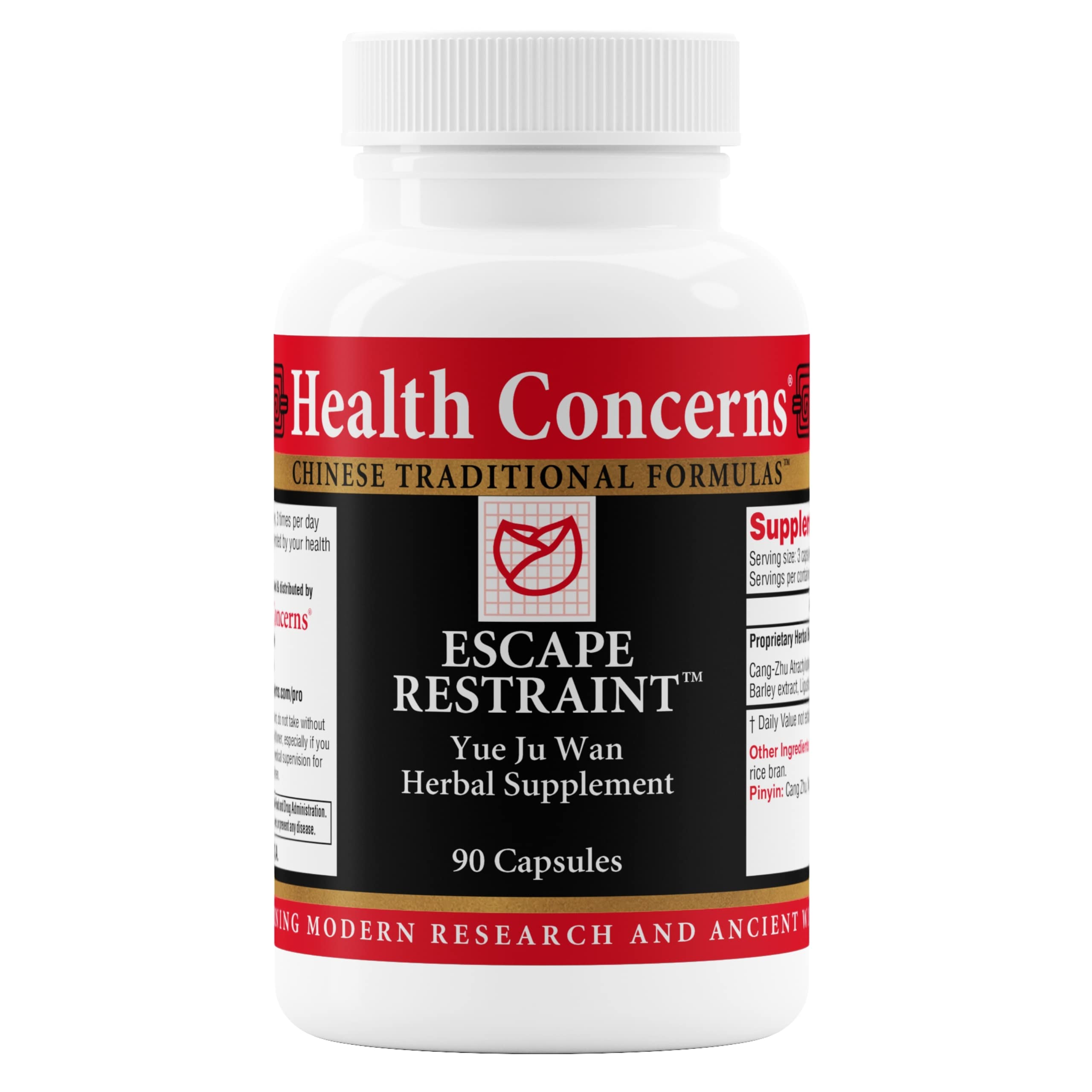 Health Concerns Escape Restraint bottle showing digestive and liver support formulation