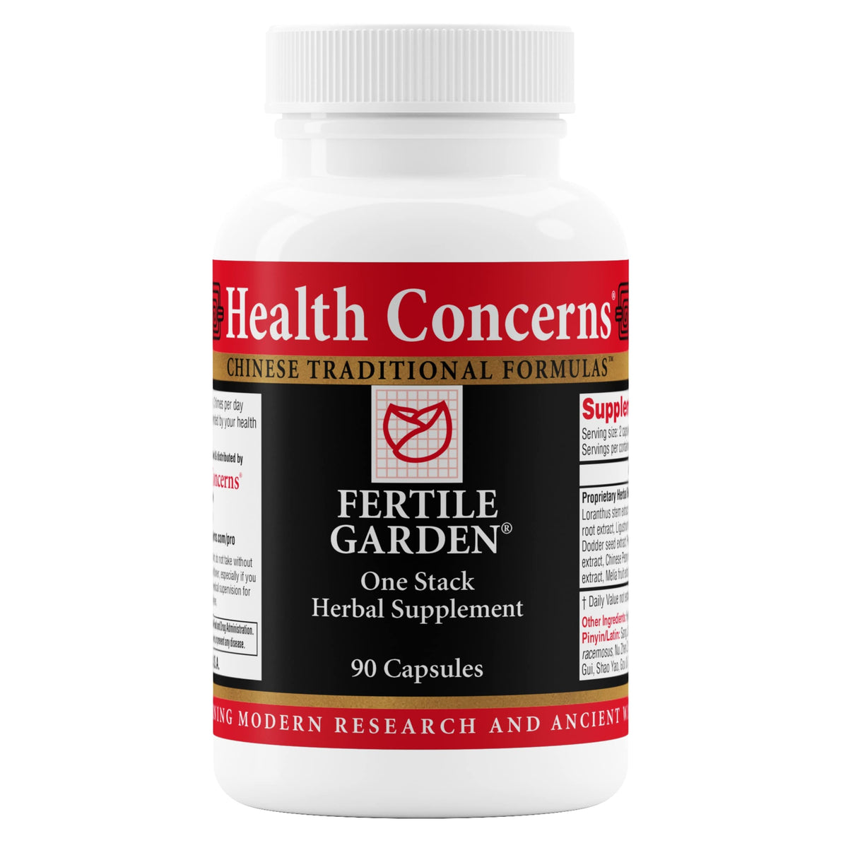 Health Concerns Fertile Garden bottle front displaying the fertility support formula for cycle balance.