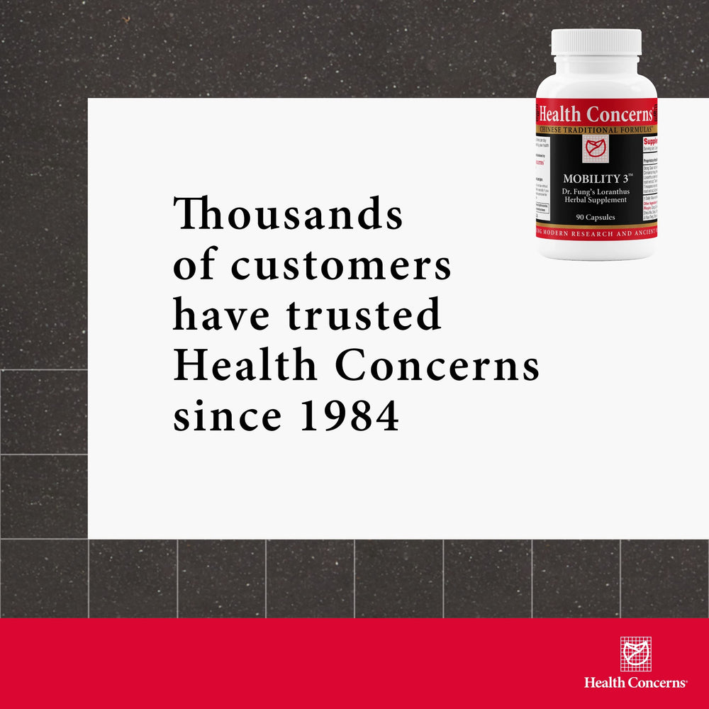Health Concerns Mobility 3 label closeup showing dosage information for easy use