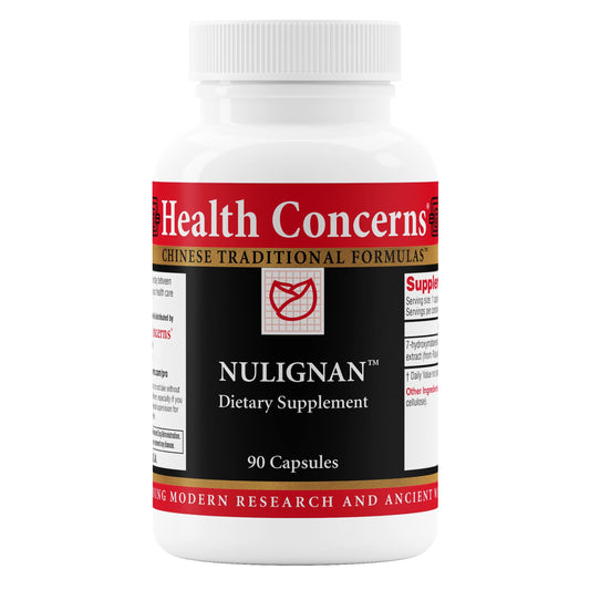 Health Concerns NuLignan bottle front shows an easy daily support for hormonal balance.