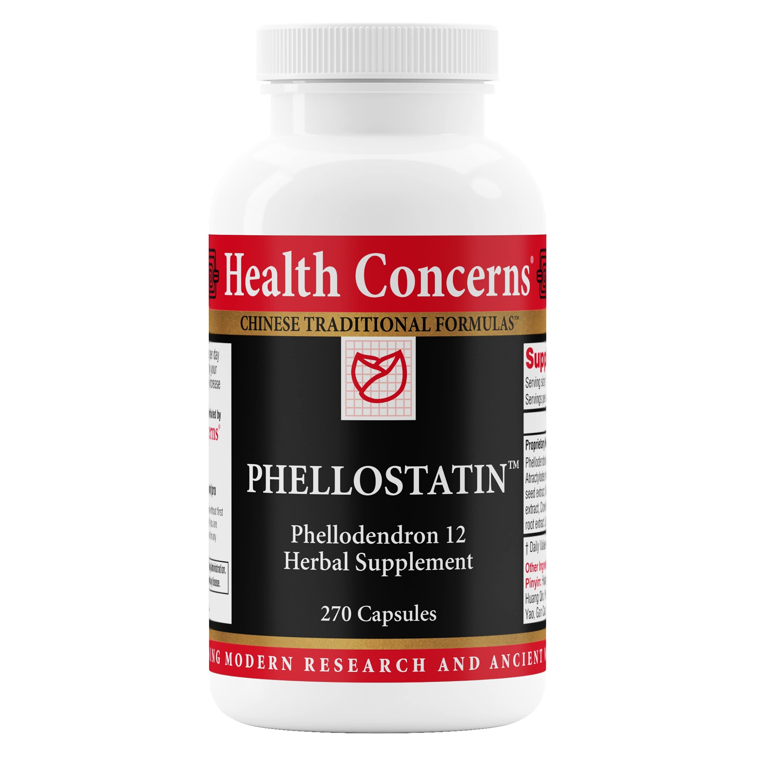 Health Concerns Phellostatin bottle label highlighting a microbiome-supporting herbal blend.