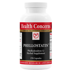 Health Concerns Phellostatin bottle label highlighting a microbiome-supporting herbal blend.