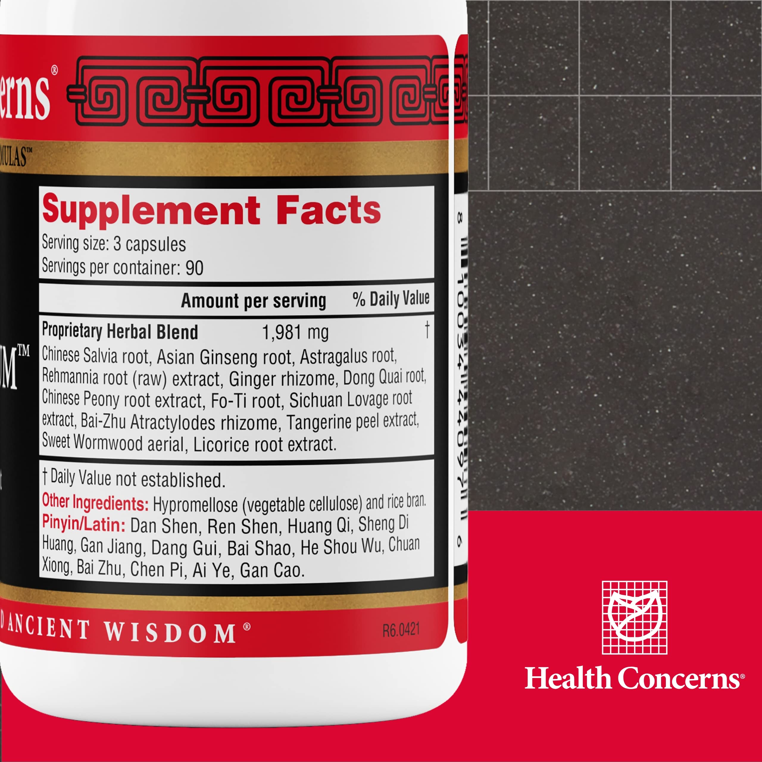 Health Concerns Postpartum capsules close-up highlights the herbal formula