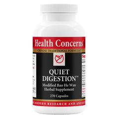 Health Concerns Quiet Digestion bottle pouring for gentle gut support.