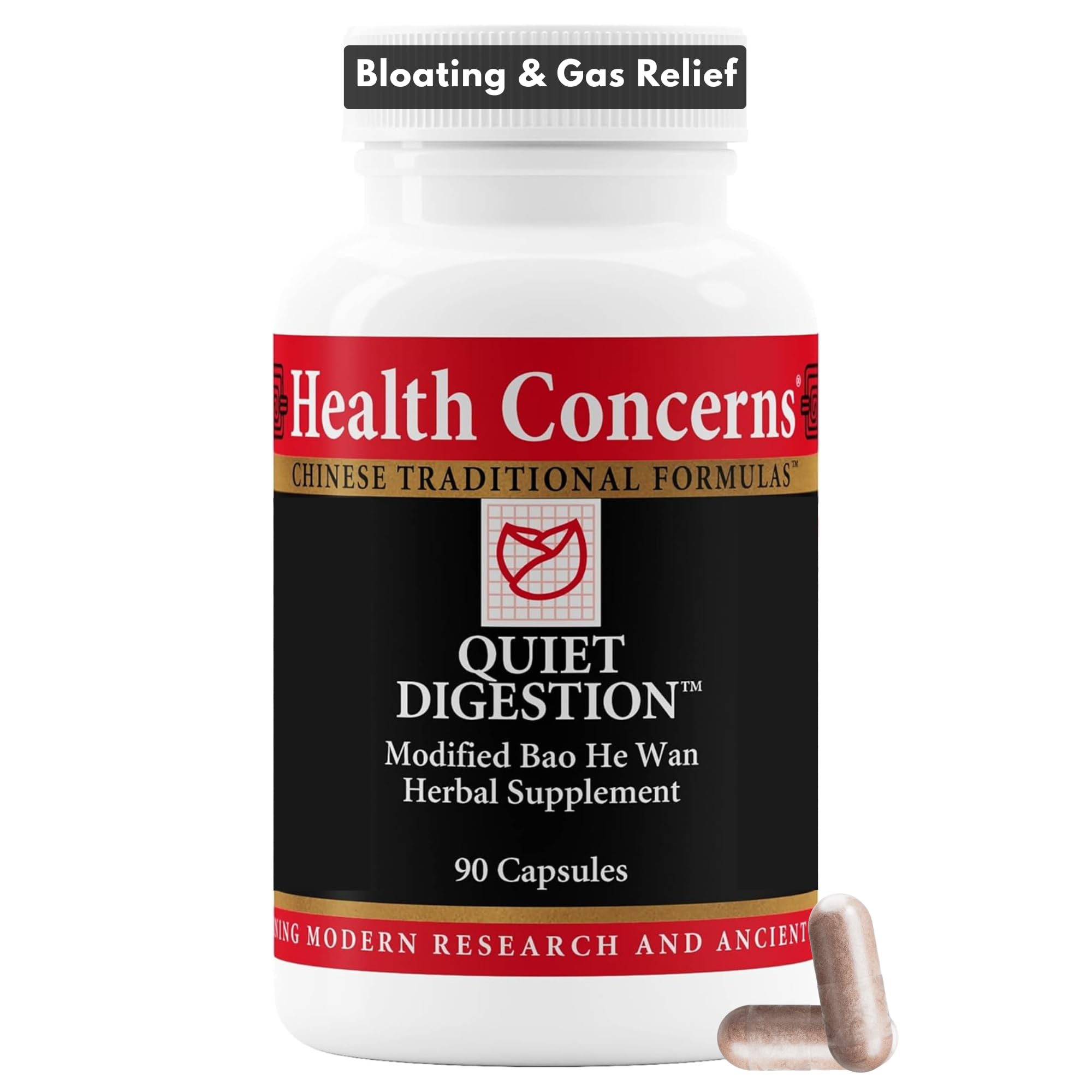Health Concerns Quiet Digestion bottle with herbal formula offering gentle digestive support.