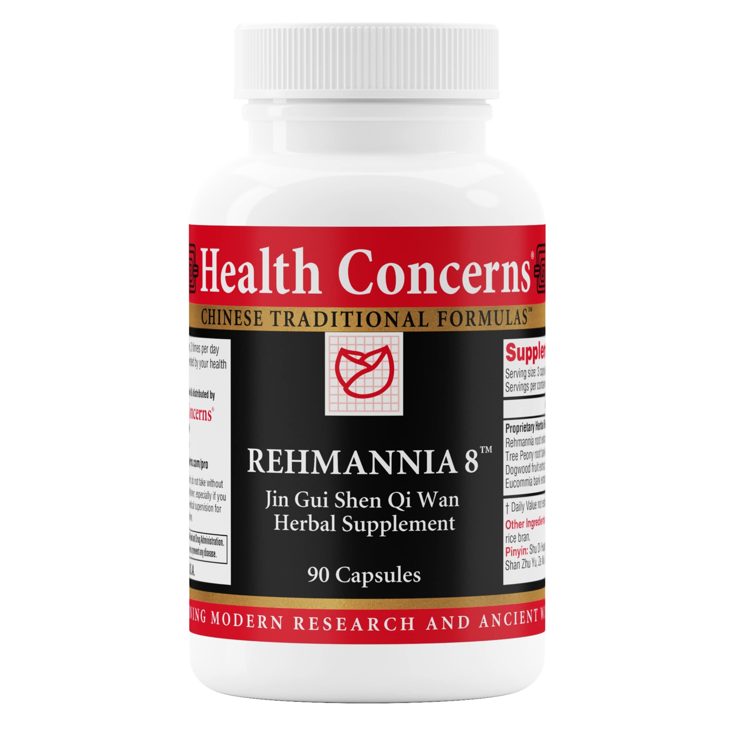Health Concerns Rehmannia 8 bottle front for daily kidney support.