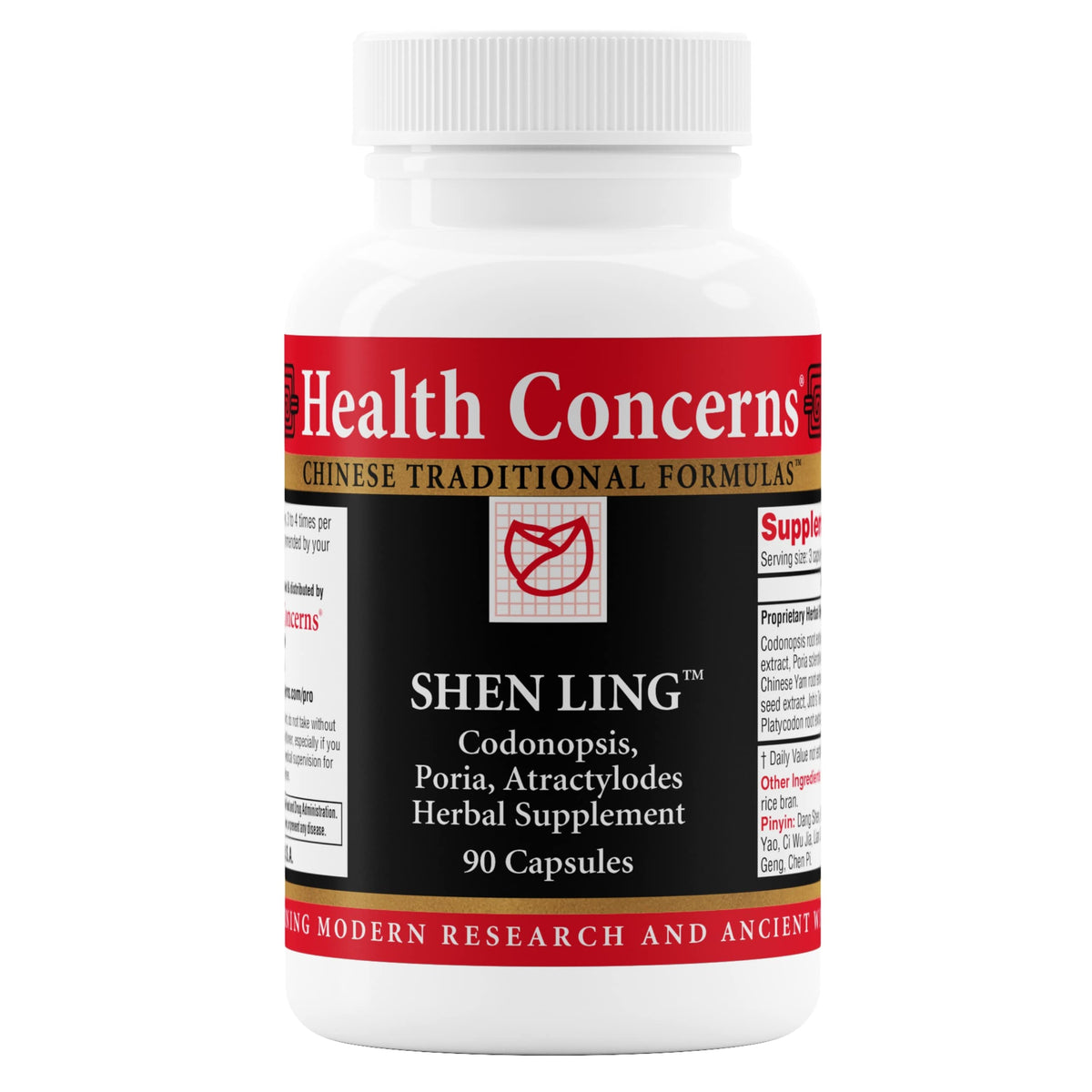 Health Concerns Shen Ling digestive support bottle promotes balance and daily comfort.