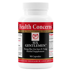 Health Concerns Six Gentlemen bottle front showing digestive support and qi balance for daily wellness.