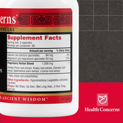 Health Concerns SPZM bottle label close-up showing herbal blend for muscle relaxation potential
