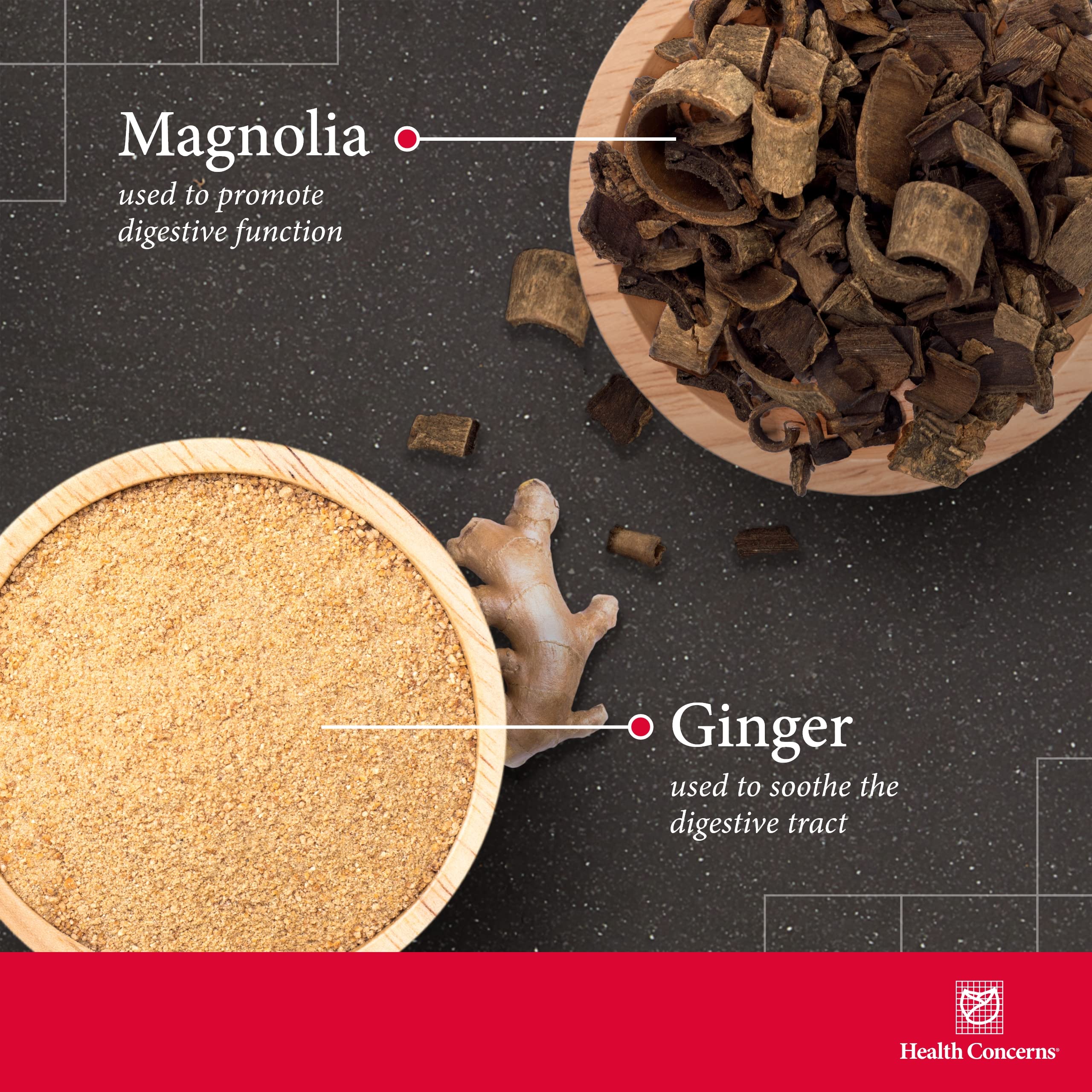Health Concerns Stomach Caps with ginger root for gentle digestion.