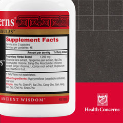 Health Concerns Stomach Caps ingredients blend highlighting herbs for gut health.