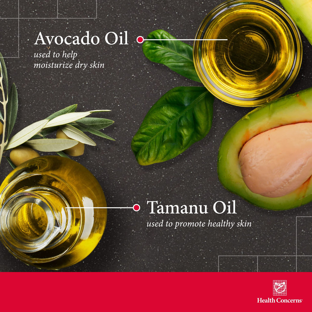 Health Concerns Tamu Oil ingredients tamanu avocado peppermint for soothing nourishment.