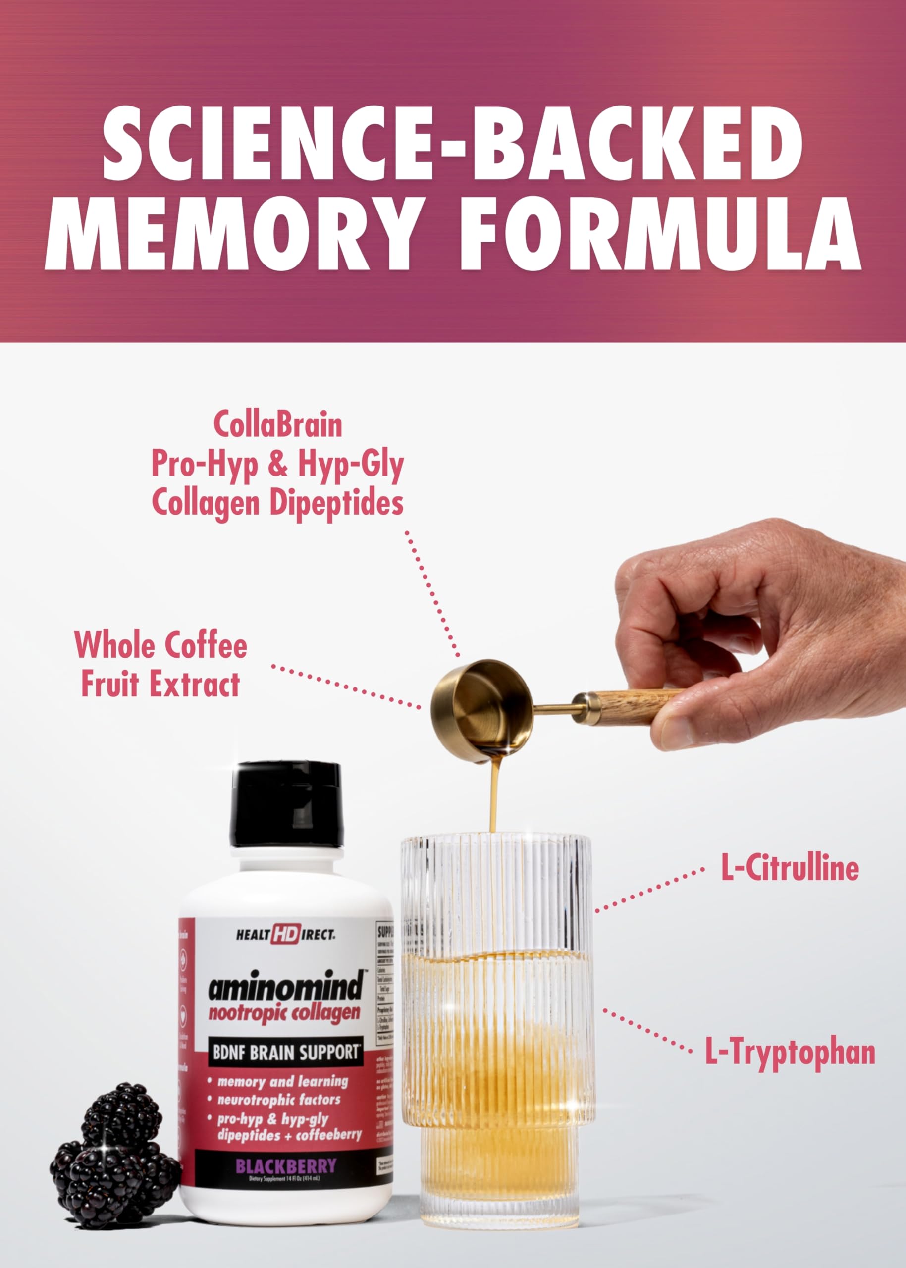 Health Direct AminoMind capsules close-up showing focus-friendly design.