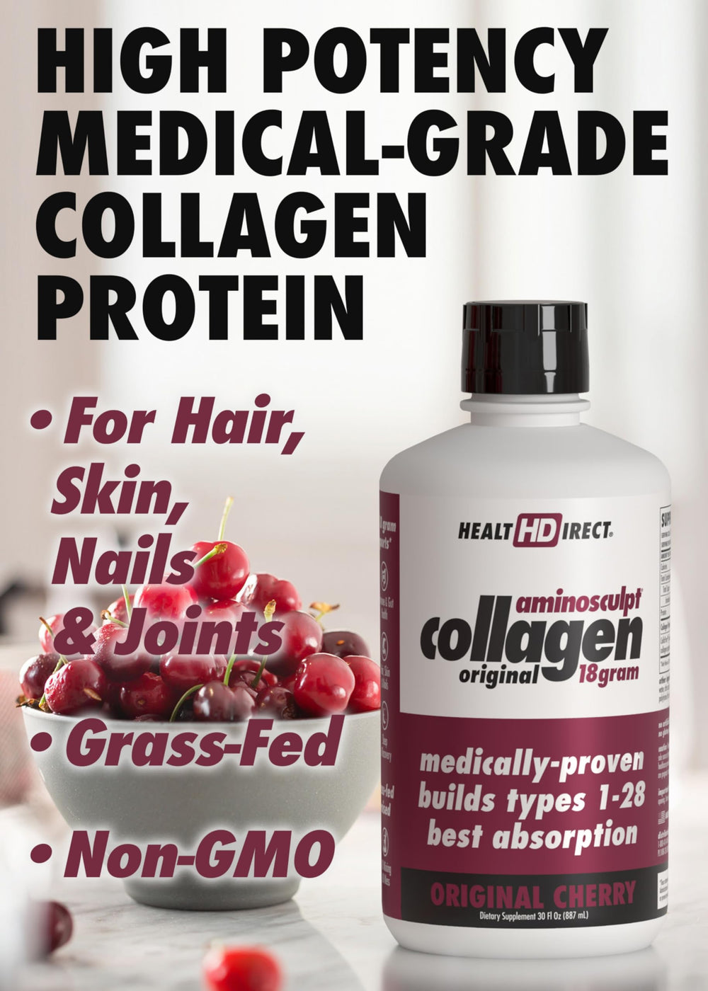 AminoSculpt liquid collagen being poured into a glass for convenient, ready-to-drink serving.