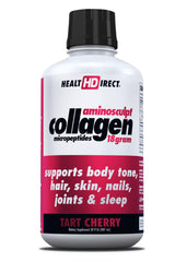 HEALTH DIRECT AminoSculpt Tart Cherry bottle shows ready-to-drink liquid collagen for daily support