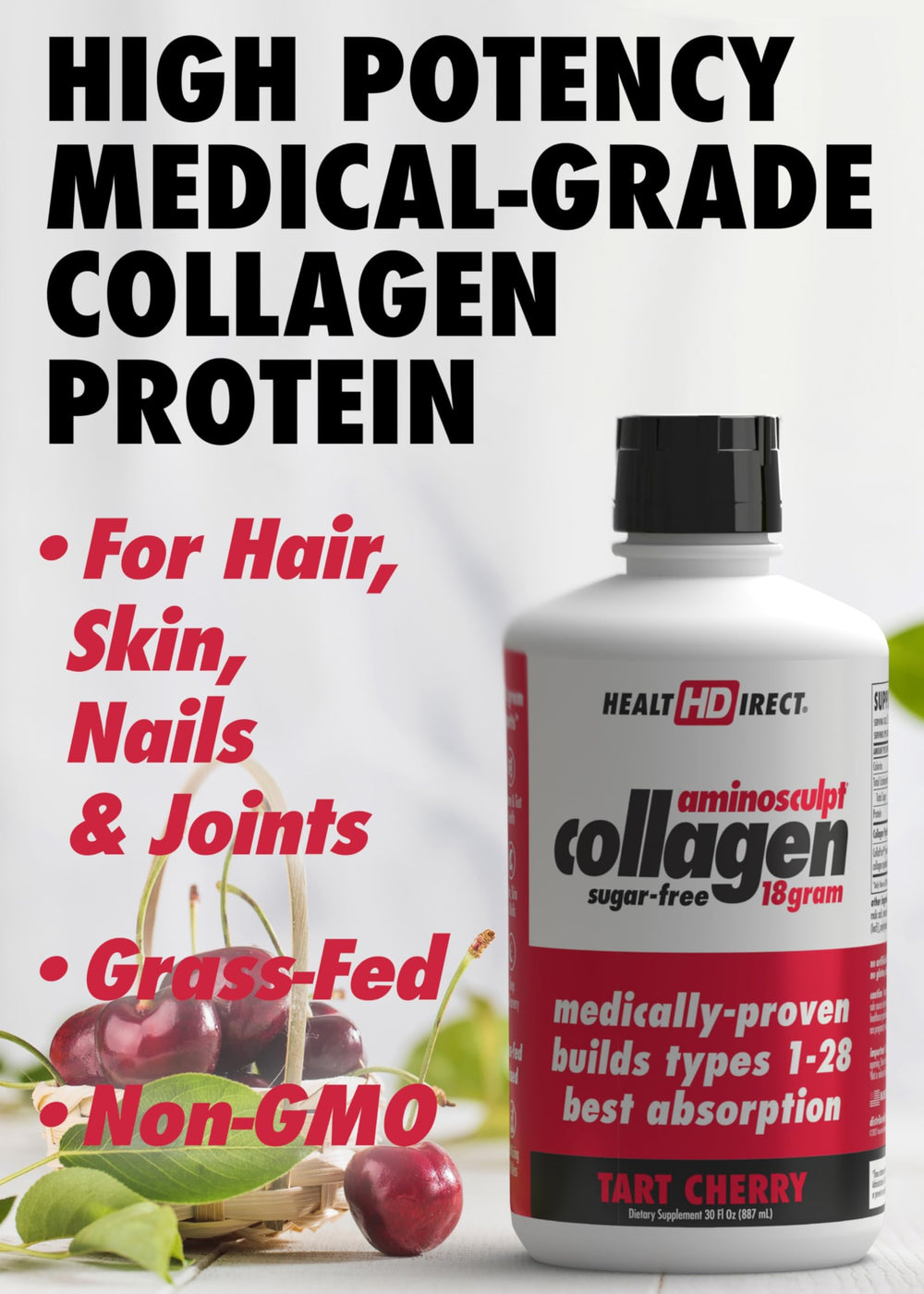 HEALTH DIRECT AminoSculpt Tart Cherry pour demonstrates convenient daily intake on the go