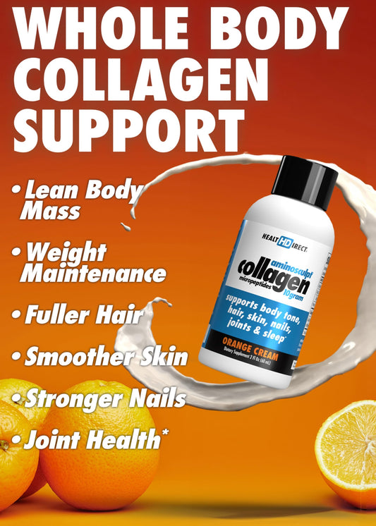Close-up of Health Direct orange cream collagen shot being poured for daily wellness.