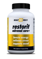 Health Direct Restorit Adrenal Care bottle front for daily stress support.