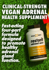 Health Direct Restorit Adrenal Care label closeup with ingredients and dosage.