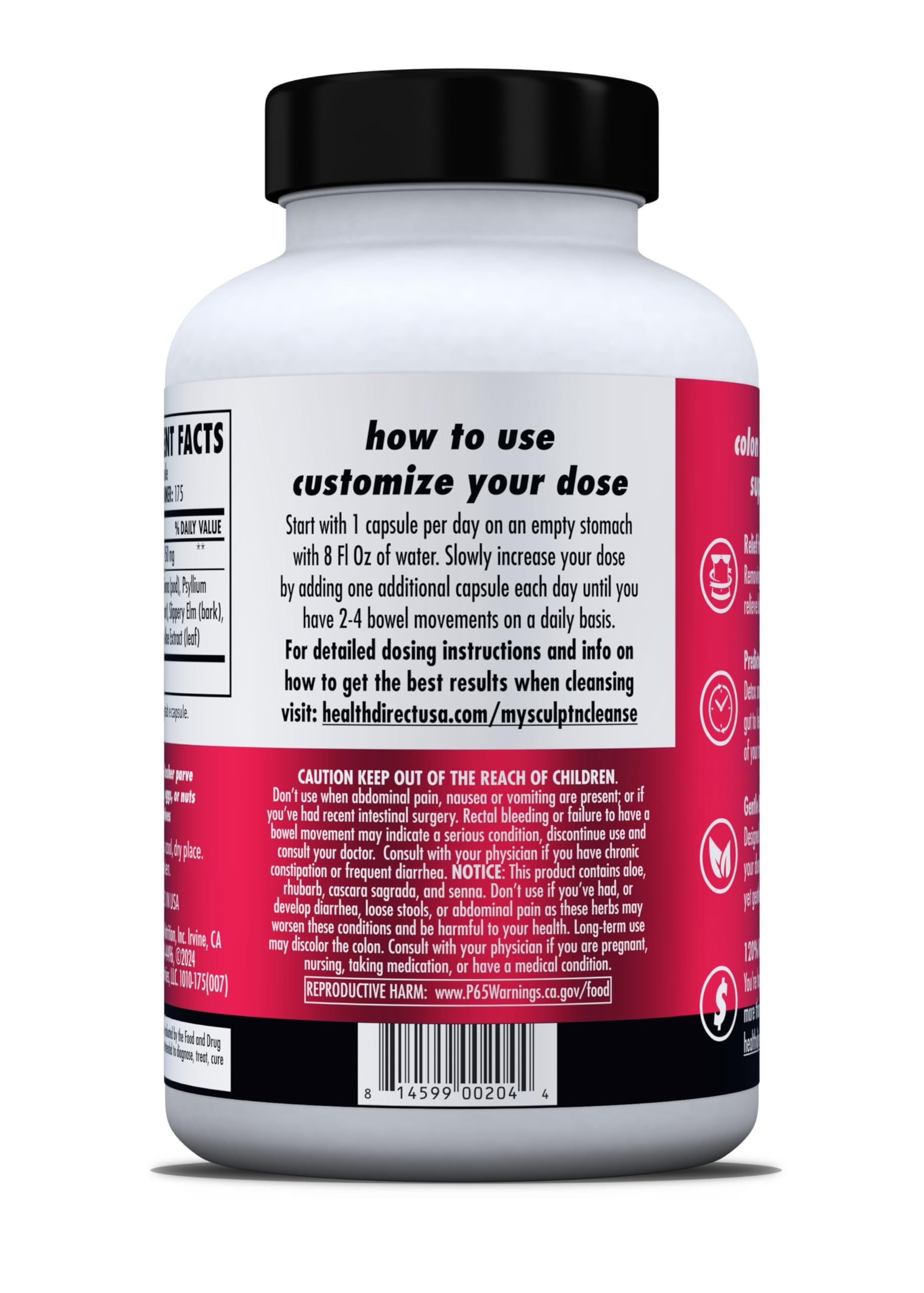 HEALTH DIRECT Sculpt n' Cleanse in-use scene with water and capsules for a convenient daily routine