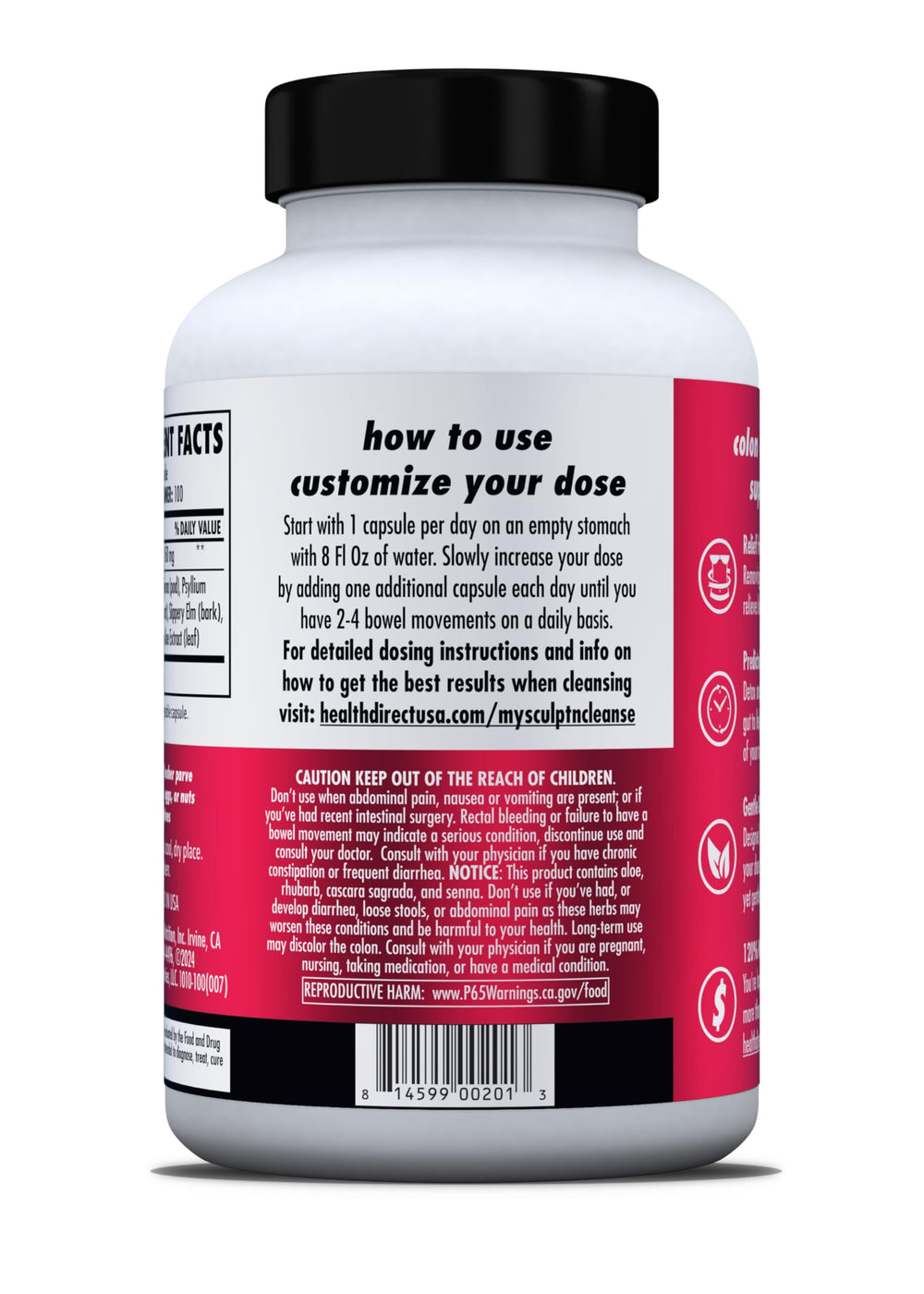 Health Direct Sculpt n' Cleanse packaging side view showing product details.