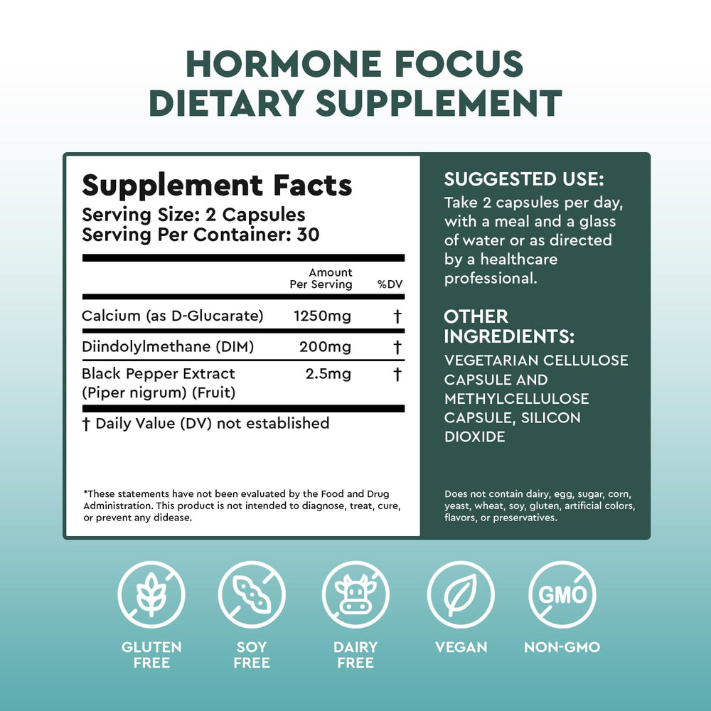 Health Focused Hormone Focus capsules close-up for steady mood and energy.