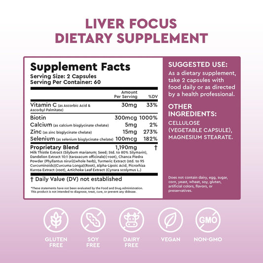 Health Focused JJ Smith Liver Focus capsules are shown in a close-up for compact daily dosing.