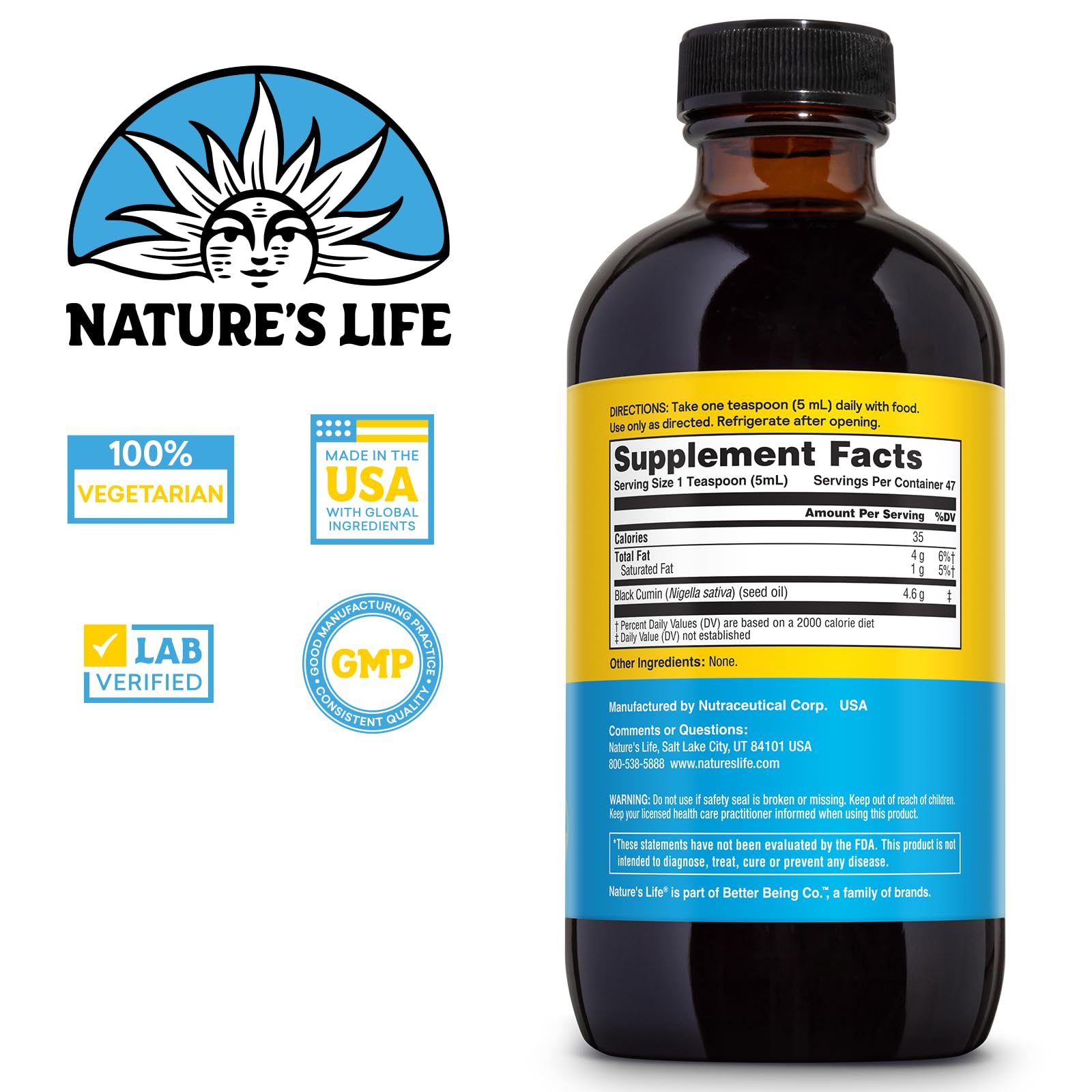 Health From The Sun Nature's Life bottle label close-up showing ingredients