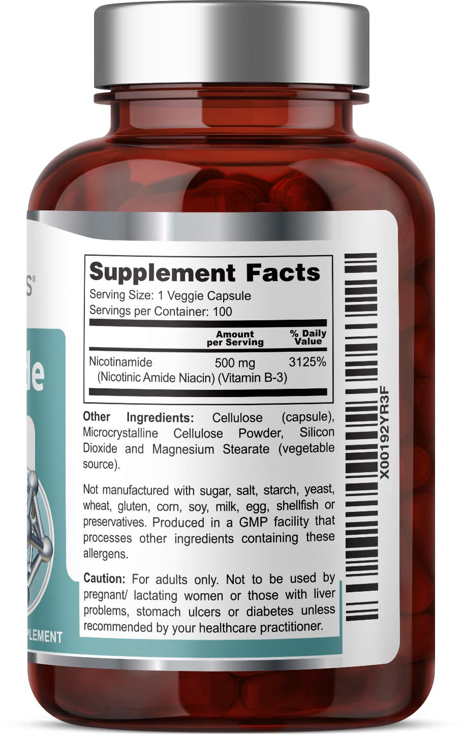 Health Genesis B-3 Nicotinamide 500 mg capsules small and easy to swallow for daily routines