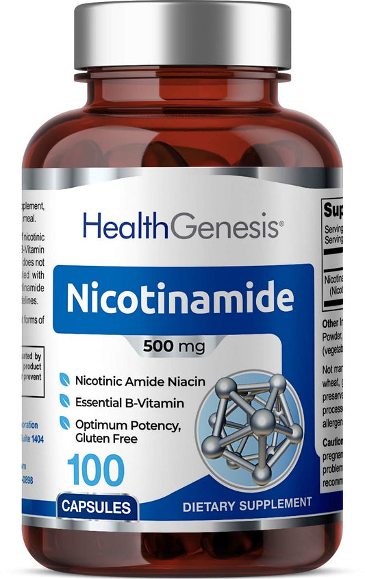 Health Genesis Nicotinamide bottle front view supports daily skin health