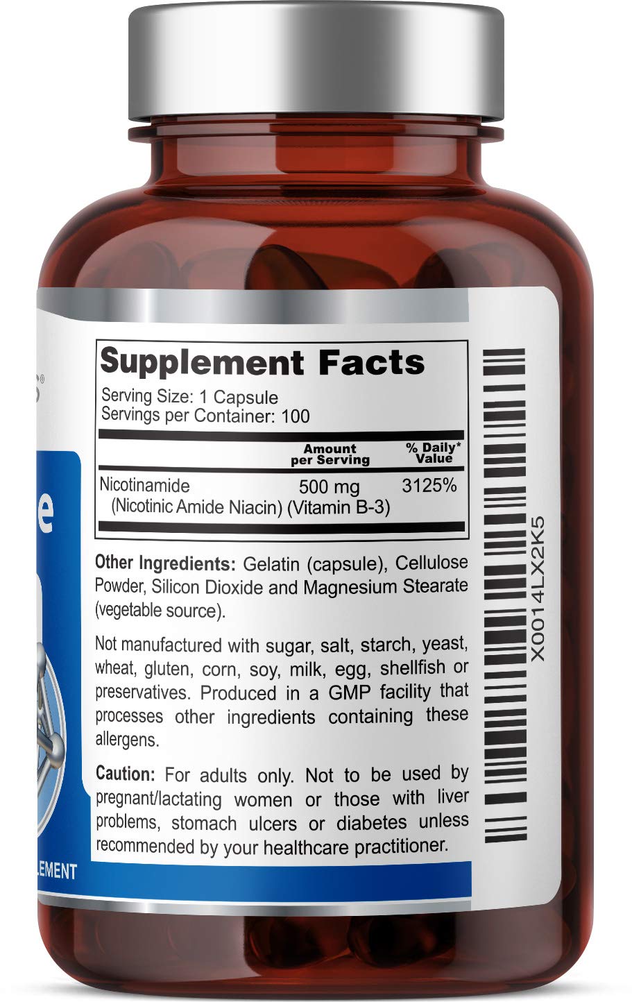 Health Genesis Nicotinamide flush-free label emphasizes proprietary production