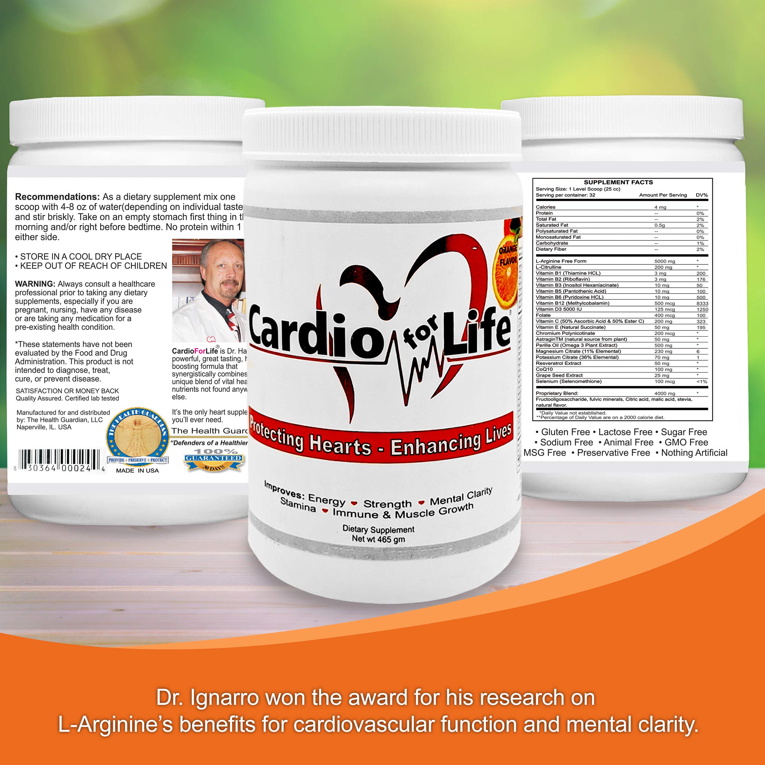 Close-up of Health Guardian Cardio for Life label detailing heart health and safety features