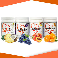 Scoop of Health Guardian Cardio for Life peach powder next to a glass