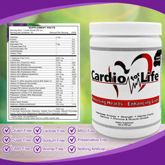 Health Guardian CardioForLife scoop in glass with grape flavor mix.